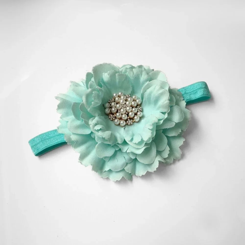 NWT Pretty Vintage Inspired Girls Headband Hair Floral Beaded Aqua OS